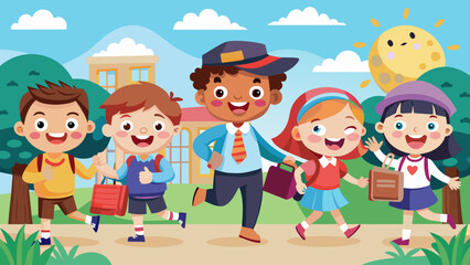 illustration of happy cartoon school children