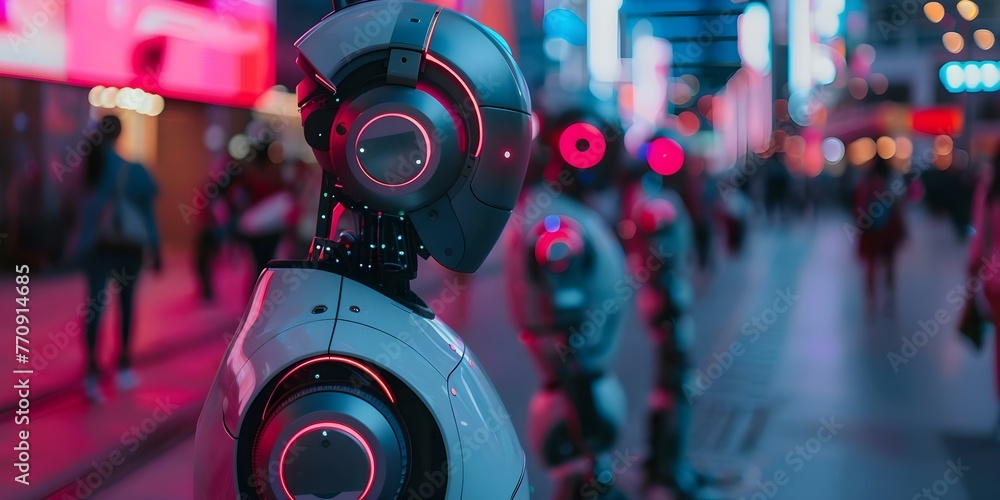 Poster robots replacing humans highefficiency tech crucial for future tec. concept automation, artificial i