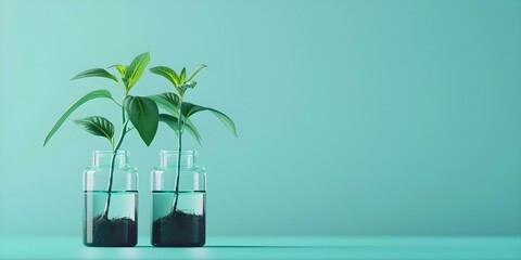 Cloned plants in a laboratory setting in the style of Minimalist Music centered professional photo copy space. Concept Cloned Plants, Laboratory Setting, Minimalist Music, Professional Photo