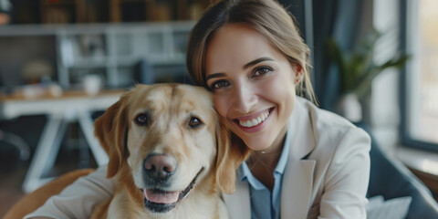 Geschäftsfrau mit ihrem Hund im Büro