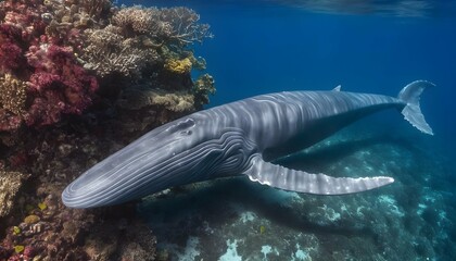 a-blue-whale-swimming-through-a-coral-reef-its-ma- 2 - obrazy, fototapety, plakaty