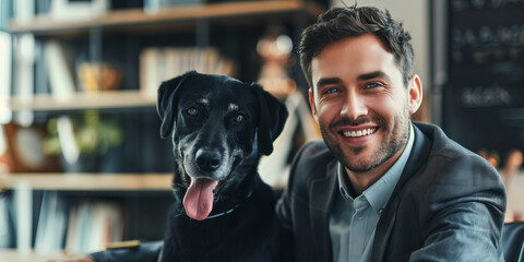 Geschäftsmann mit seinem Hund im Büro