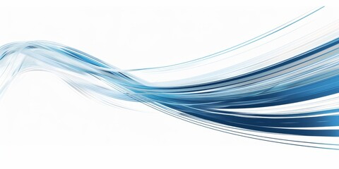 Abstract blue lines speed across a white background presentation design, featuring a simple flat illustration in a minimalist style, with a large copy space Generative AI