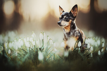 Prague ratter with snowdrops