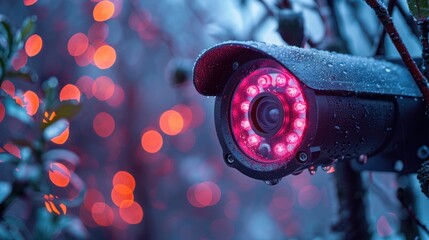 Watchful Guardian: Security Camera With a Glowing Red Eye