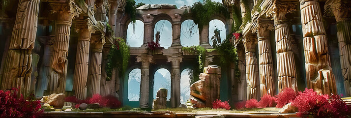 Timeless Elegance: Ancient Italian Ruins Amidst Nature, A Testament to Historys Architectural Marvels - obrazy, fototapety, plakaty