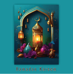 Vector Ramadan kareem background with combination of 3D and mosque