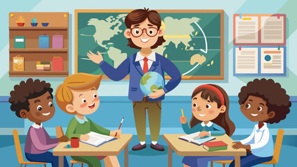 pupils and teacher in classroom school pedagogue