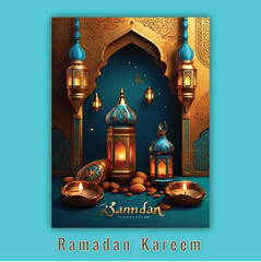 Vector Ramadan kareem background with combination of 3D and mosque