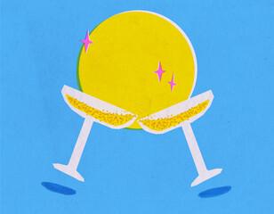 Party celebreation toasting with champagne, Vintage illustration