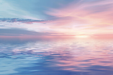 Fototapeta na wymiar A beautiful blue ocean with a pink and purple sunset in the background