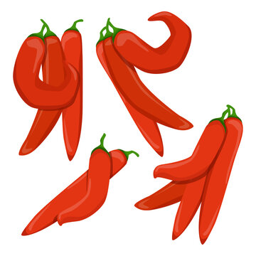 Set of different hot red chili peppers