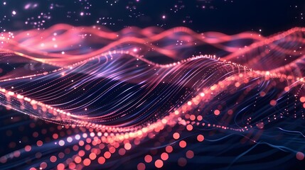 Technology digital wave background concept.Beautiful motion waving dots texture with glowing defocused particles. Cyber or technology background ai generated 
