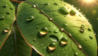  Beautiful leaf texture in nature background rain water on a green 3