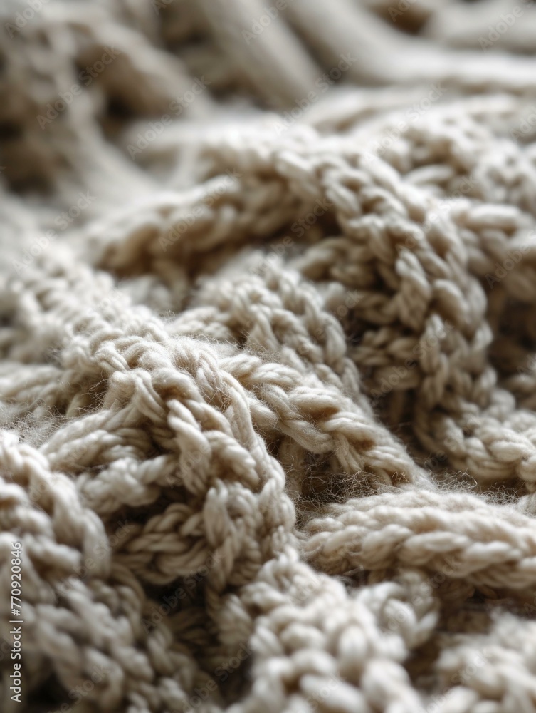 Poster a close up of a knitted blanket with some yarn on it. generative ai.