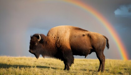 a-bison-with-a-rainbow-in-the-sky-