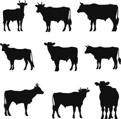 silhouette of a cow set