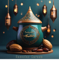 Vector Ramadan kareem background with combination of 3D and mosque