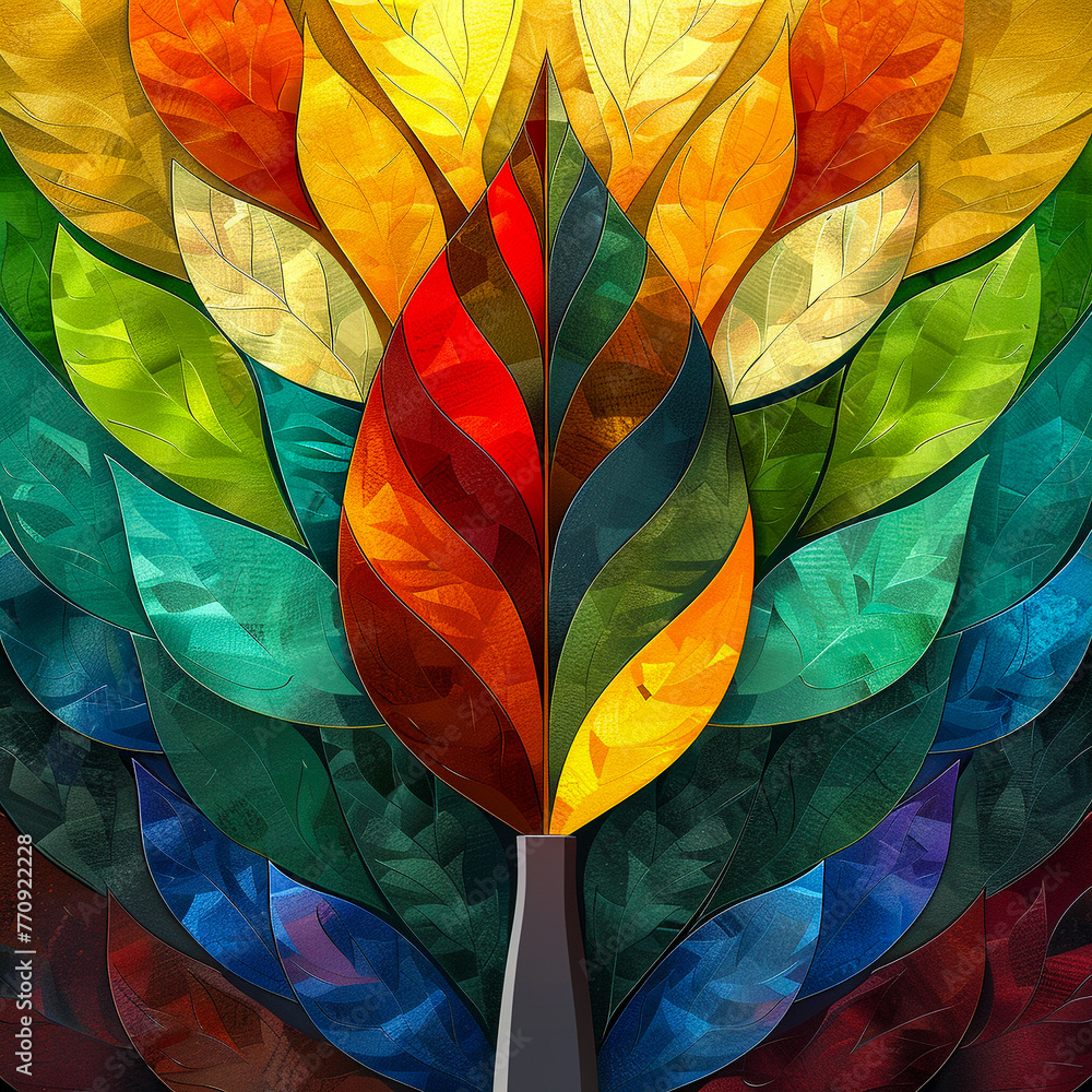 Poster artistic representation of trowel handling with a kaleidoscope of background colors.