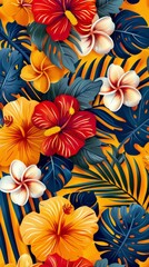 Colorful Flower Pattern on Yellow Background