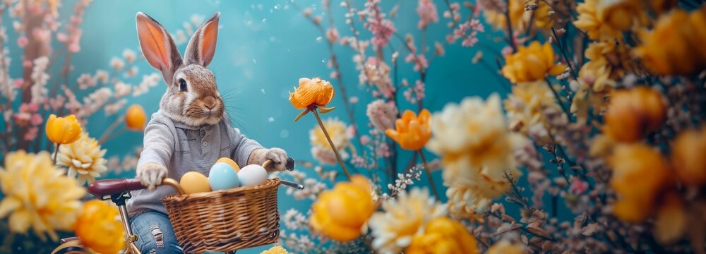 wallpaper, easter bunny on a bike 