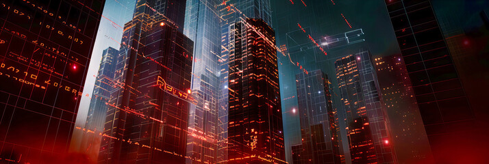 Urban Pulse, A Cityscape Illuminated by the Glow of Technology and Progress, A Symbol of Modern Connectivity