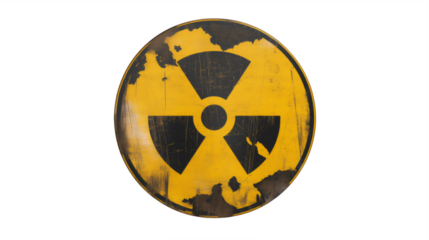 Round Yellow and Black Sign with Nuclear Symbol Isolated on Transparent Background