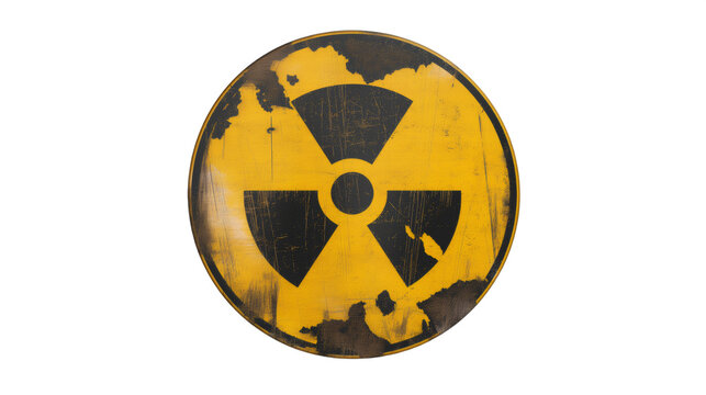 Round Yellow and Black Sign with Nuclear Symbol Isolated on Transparent Background