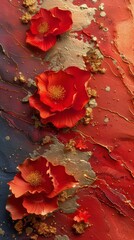 Close Up of Painting With Red Flowers
