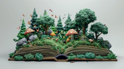 Fototapeta premium A book is opened to a page with a forest scene