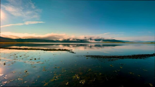 Time-lapse of morning at reflection lake 4k(UHD)
