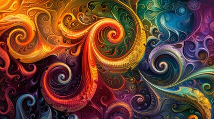 A vibrant, colorful texture background with swirling patterns and intricate details.