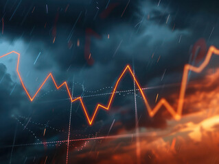 A graph depicting a downward trend, symbolizing economic recession, against the backdrop of a stormy sky