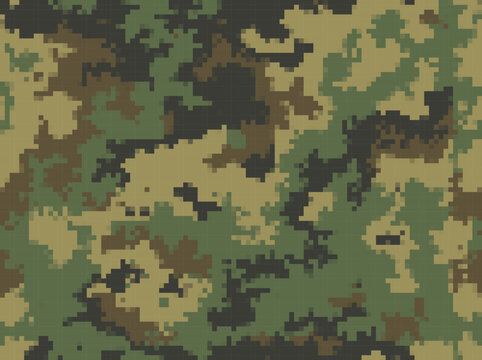 Pixel camouflage seamless background, army texture, hunting pattern, digital print