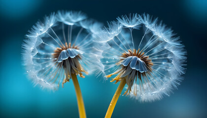  Water on blue and turquoise beautiful background dandelion Seeds in droplets 3