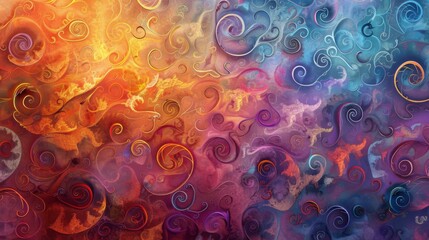 A vibrant, colorful texture background with swirling patterns and intricate details. - obrazy, fototapety, plakaty