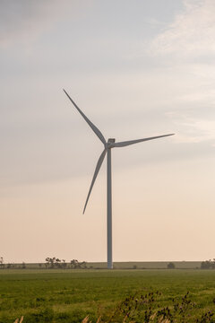 Green energy. Big windmills on the  green field.