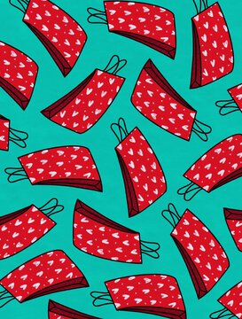 Christmas shopping bag minimal hearts illustration