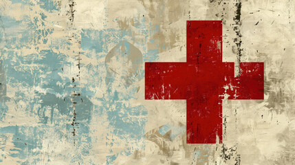 watercolor illustration, vintage postcard, World Red Cross and Red Crescent Day, abstract background, shabby wall, copy space, free space for text