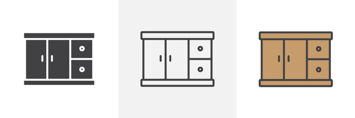 Organizational Office Cabinet Icons. Storage Solution and Furniture Efficiency Symbols.