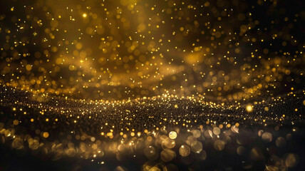 An array of goldenrod particles, shimmering like tiny stars against the dark expanse. The scene captures the magic of a starlit night, - obrazy, fototapety, plakaty