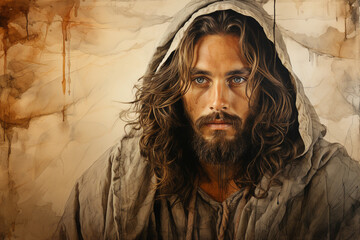 Generative AI portrait of Jesus Christ savior of mankind son of god bible religion