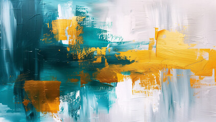 Abstract Azure and Gold: The Dance of Brushstrokes on Canvas