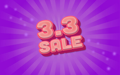 3.3 special offer banner with Purple and Pink background, Sun rays. Use for social media and website. Discount up to 50% off. Sales or promotion campaign.