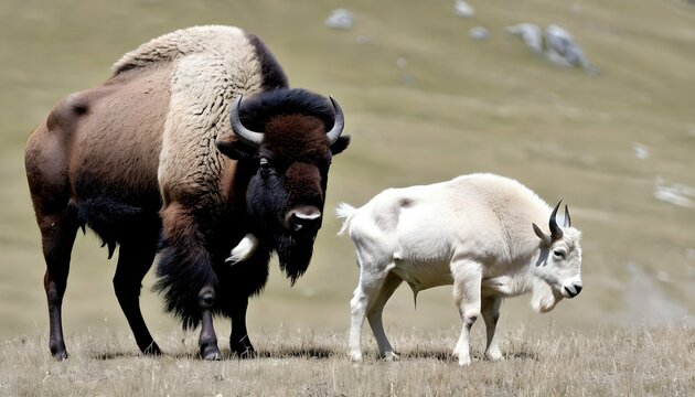 a-bison-with-a-lone-mountain-goat-