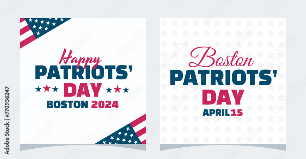 Wall mural Patriots’ day Boston set of greeting card templates. Modern vector illustration with lettering.