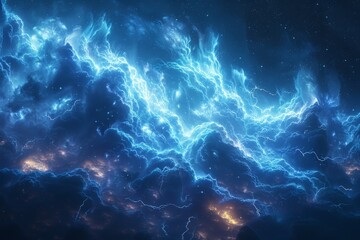 Dark Clouds and Stars Over Blue Background