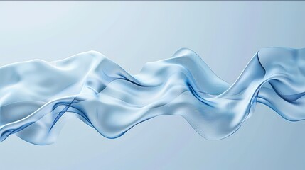 A wave formed from a liquid. A blue transparent shiny liquid in a light blue room.
