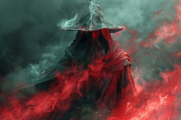 Man in Red Robe With Hat on Fire