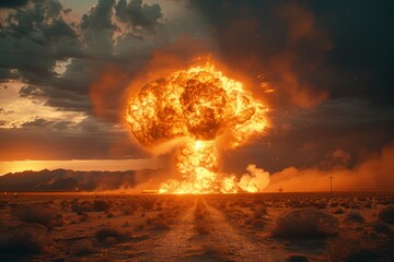 Massive Explosion Engulfs Desert - obrazy, fototapety, plakaty